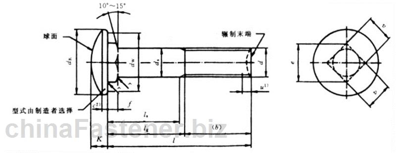 小半圆头低方颈螺栓B级|GB/T801-1998[标准 技术参数]