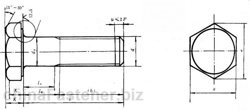 钢结构用高强度大六角头螺栓|GB/T1228-91[标准 技术参数]
