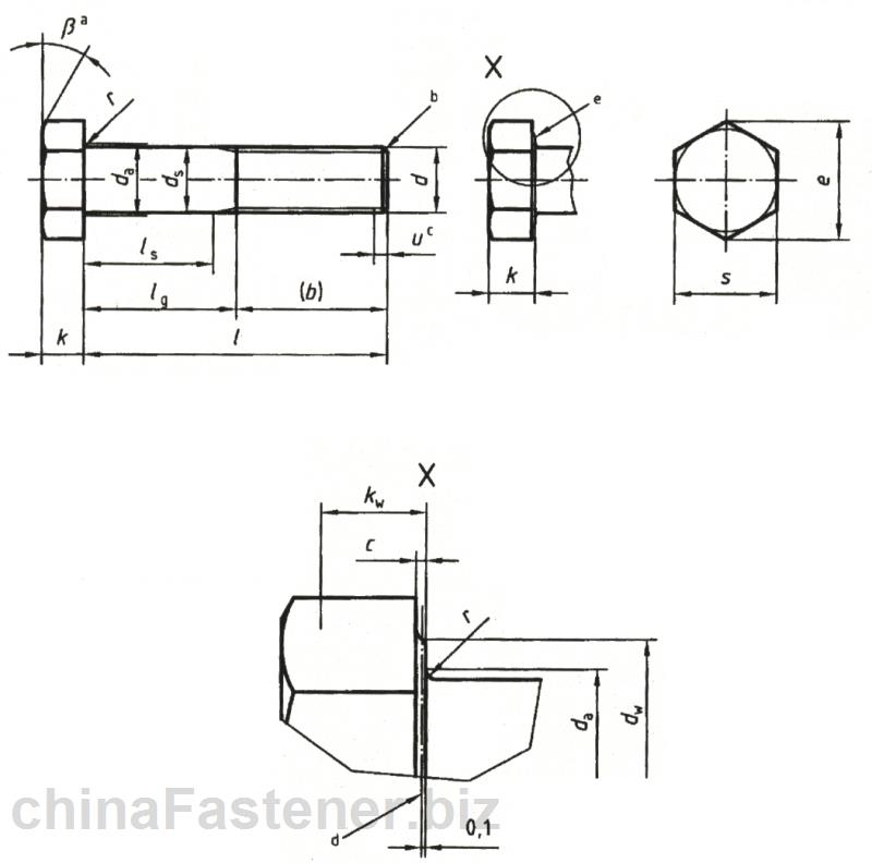 六角头螺栓—产品等级C级（ISO4016:1999）|DINENISO4016[标准 技术参数]