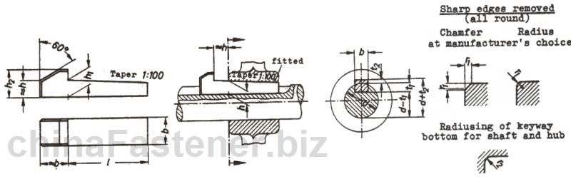 重型传动连接楔形键—弯头斜键和键槽型式及尺寸|DIN6887[标准 技术参数]