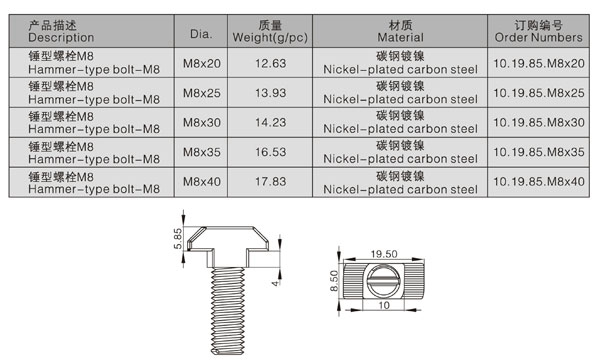 欧标45系列型材用T型螺栓